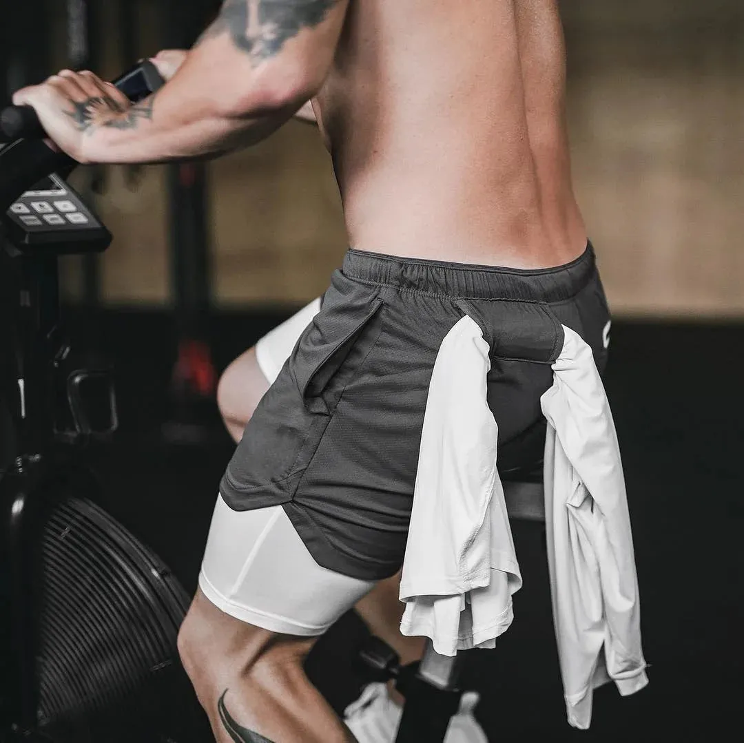 men's Running Shorts 2 in 1 Sports Pants Mesh Quick Dry
