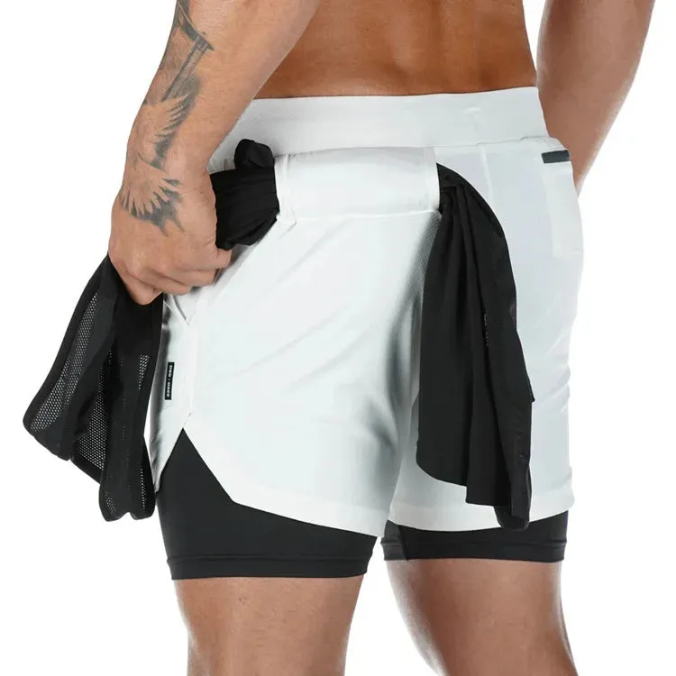 men's Running Shorts 2 in 1 Sports Pants Mesh Quick Dry