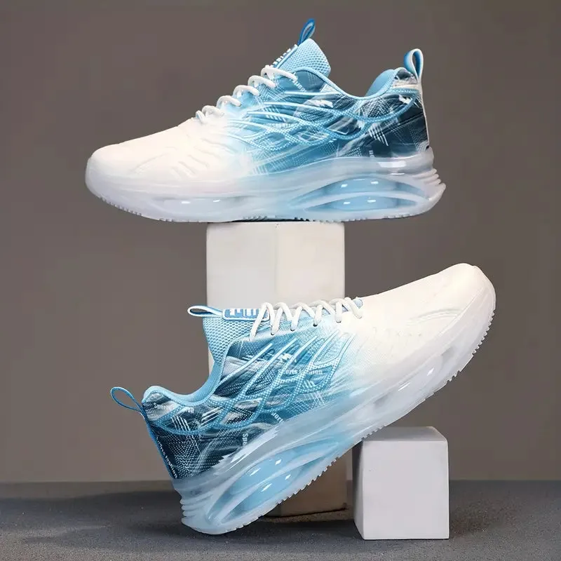 Men's Trendy Air Cushion Sneakers With Wing Pattern Shock Absorption Non Slip Lace Up Comfy For Outdoor Running Workout Hiking All Seasons
