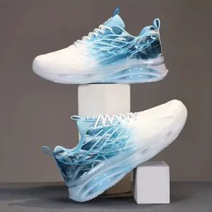 Men's Trendy Air Cushion Sneakers With Wing Pattern Shock Absorption Non Slip Lace Up Comfy For Outdoor Running Workout Hiking All Seasons