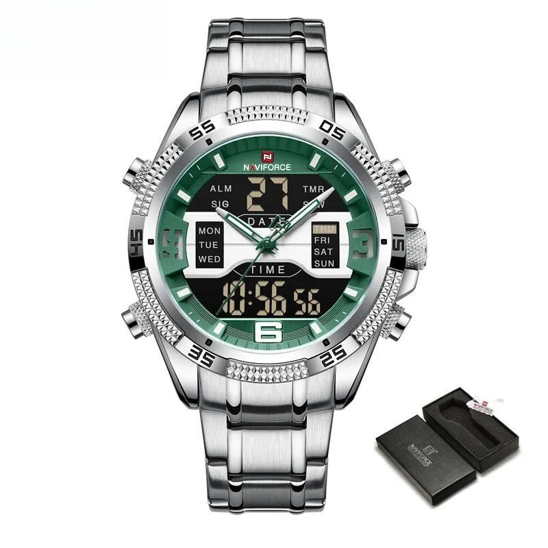 Men's Watch Alloy Dial Analog LCD Digital Display Sport Waterproof Quartz Wristwatch