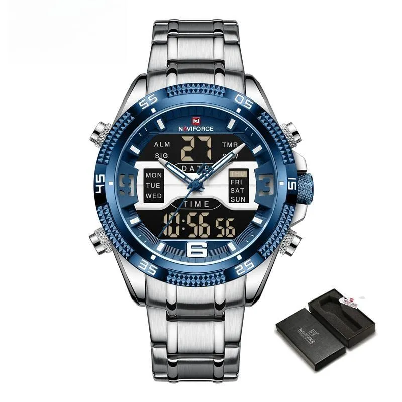 Men's Watch Alloy Dial Analog LCD Digital Display Sport Waterproof Quartz Wristwatch