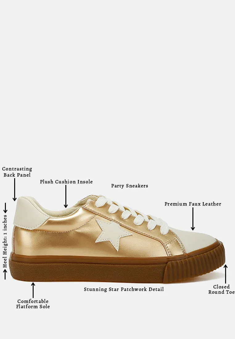 Metallic Faux Leather Star Sneakers by RUW