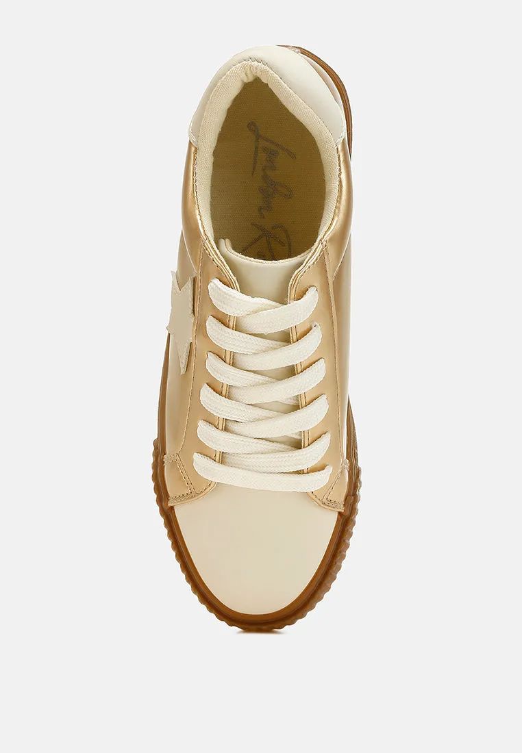 Metallic Faux Leather Star Sneakers by RUW