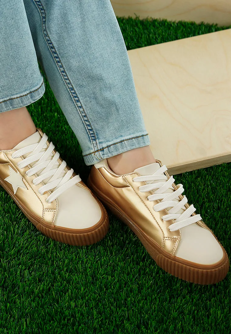 Metallic Faux Leather Star Sneakers by RUW