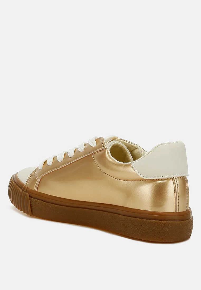 Metallic Faux Leather Star Sneakers by RUW
