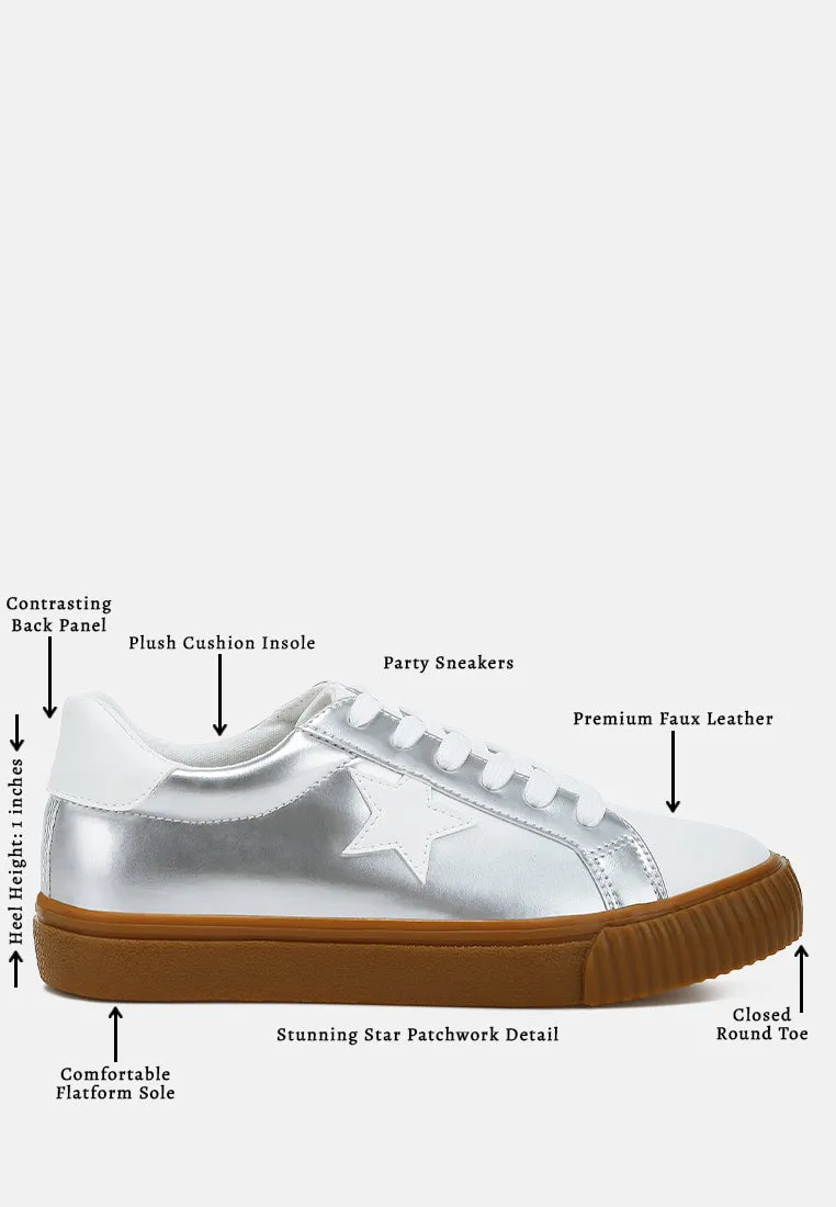 Metallic Faux Leather Star Sneakers by RUW