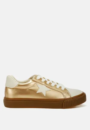 Metallic Faux Leather Star Sneakers by RUW