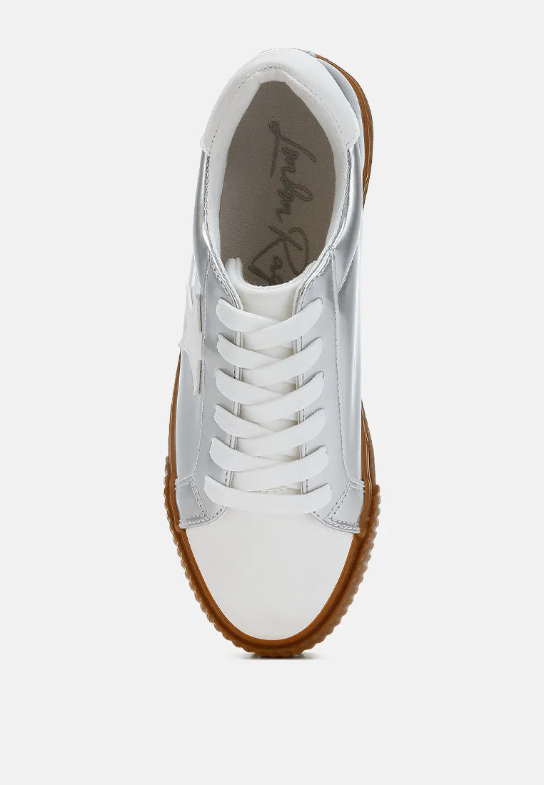 Metallic Faux Leather Star Sneakers by RUW