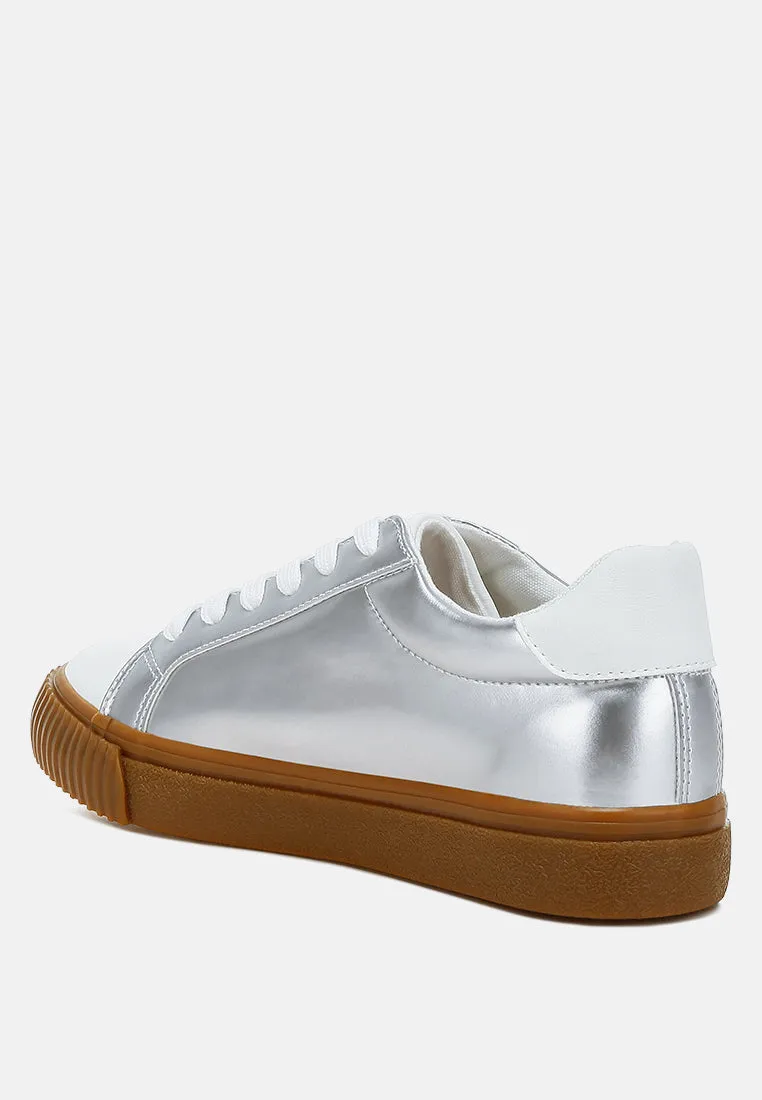 Metallic Faux Leather Star Sneakers by RUW