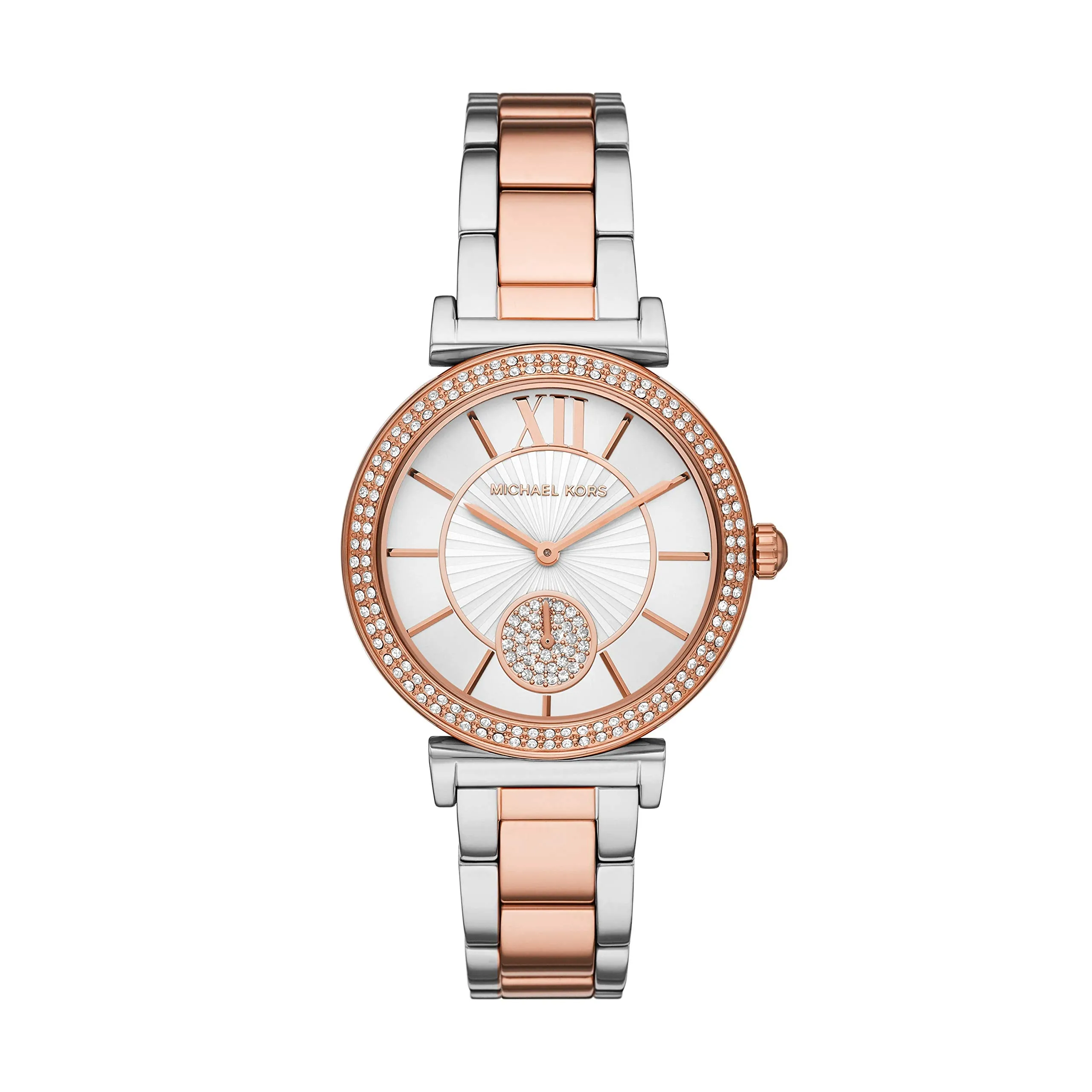 Michael Kors Women's Abbey Quartz Watch with Stainless Steel Strap, Two-Tone, 16 (Model: MK4616)