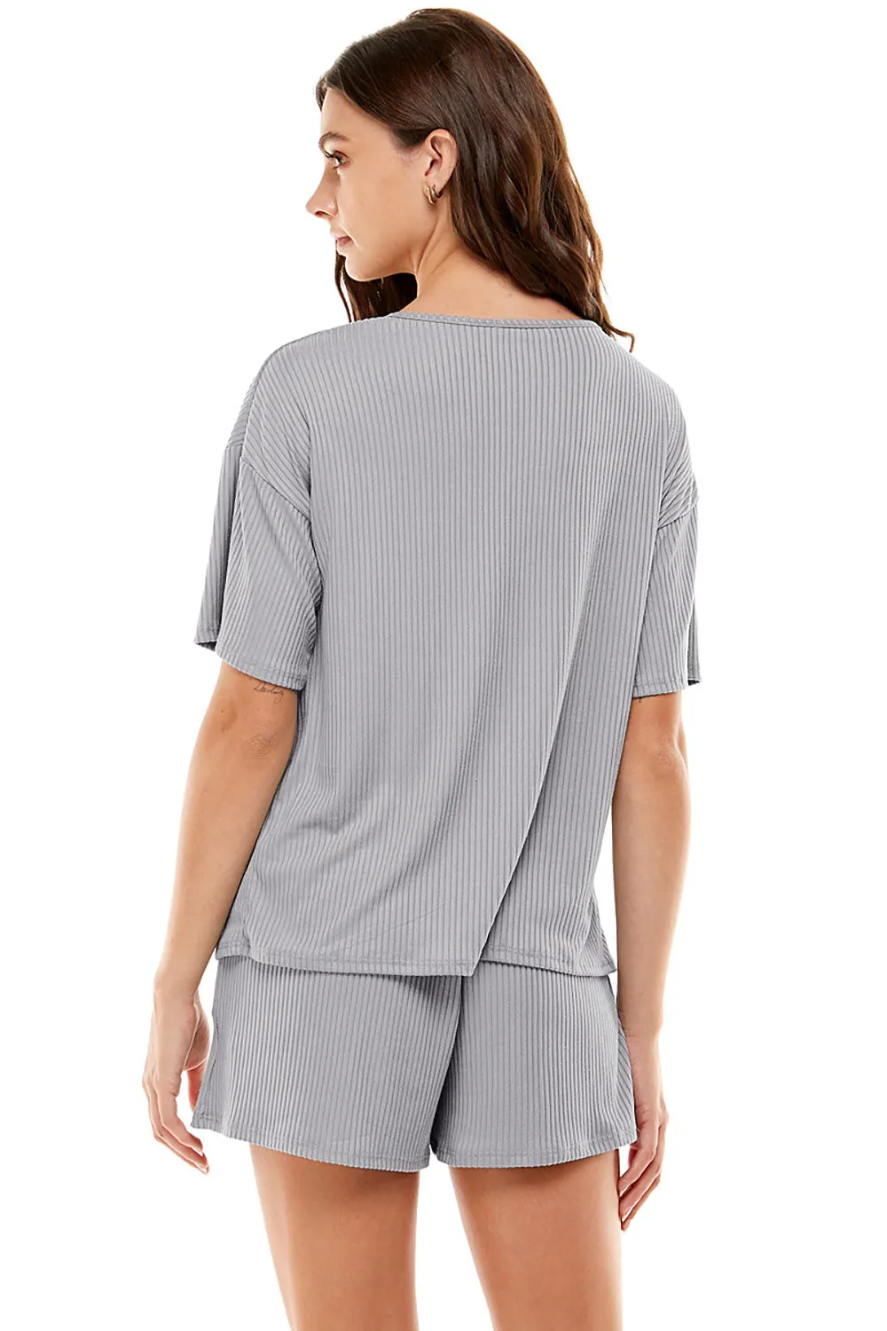 MINT PLUS PINK Women's Ribbed Knit Pajama Sets Short Sleeve Top and Shorts 2 Piece Loungewear with Pockets