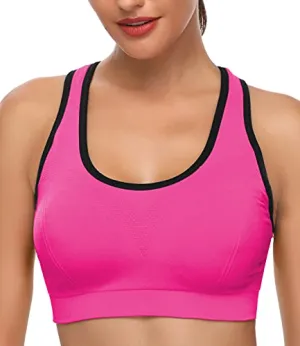MIRITY Women Racerback Sports Bras - High Impact Workout Gym Activewear Bra Color Hotpink Size XL