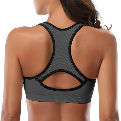 MIRITY Women Racerback Sports Bras - High Impact Workout Gym Activewear Bra, Darkgrey, X-Large