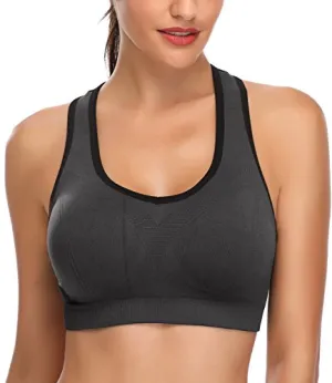 MIRITY Women Racerback Sports Bras - High Impact Workout Gym Activewear Bra, Darkgrey, X-Large