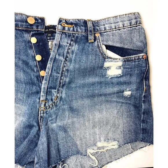 Modern American Womens High Rise Distressed Button Fly Jean Shorts Sz 29 NWT