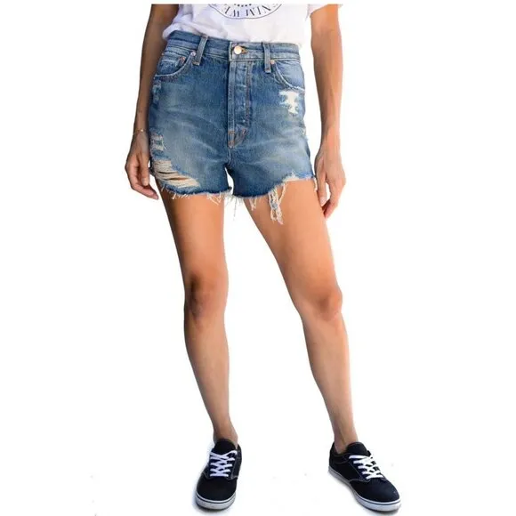 Modern American Womens High Rise Distressed Button Fly Jean Shorts Sz 29 NWT