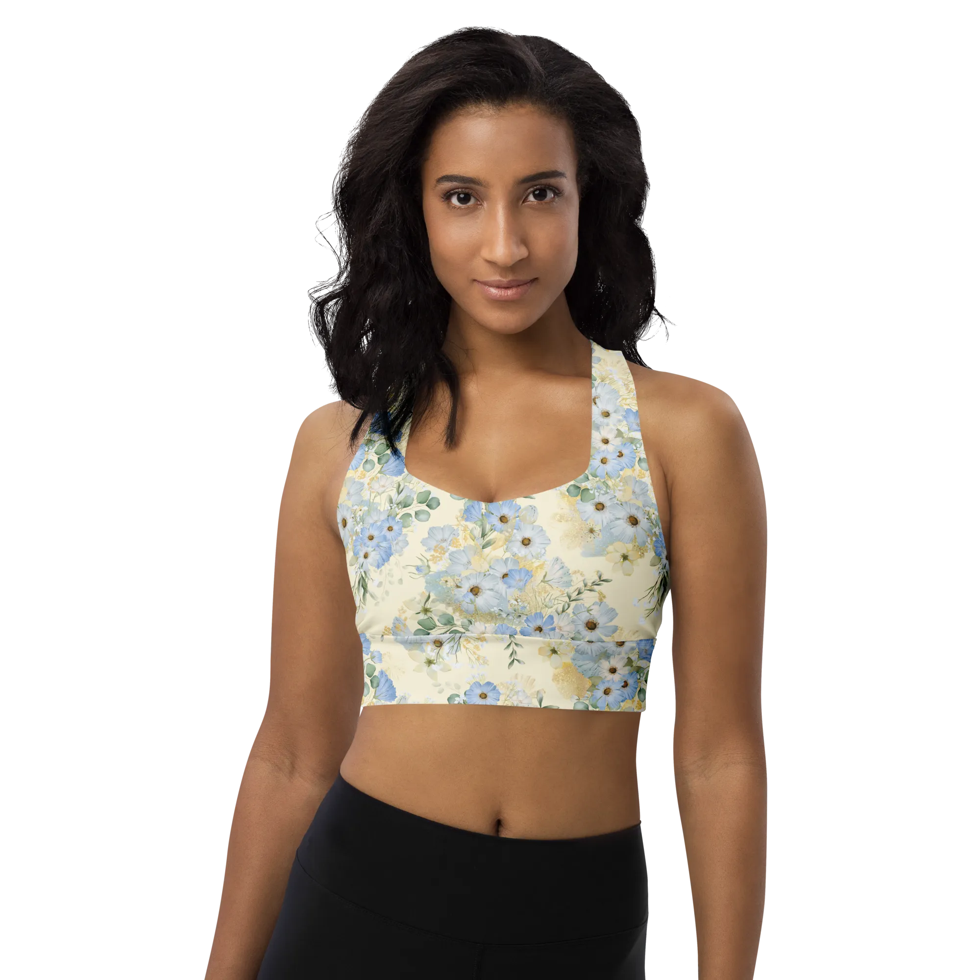Morning Dew Recycled Longline Sports Bra - Small Print - Apricot White