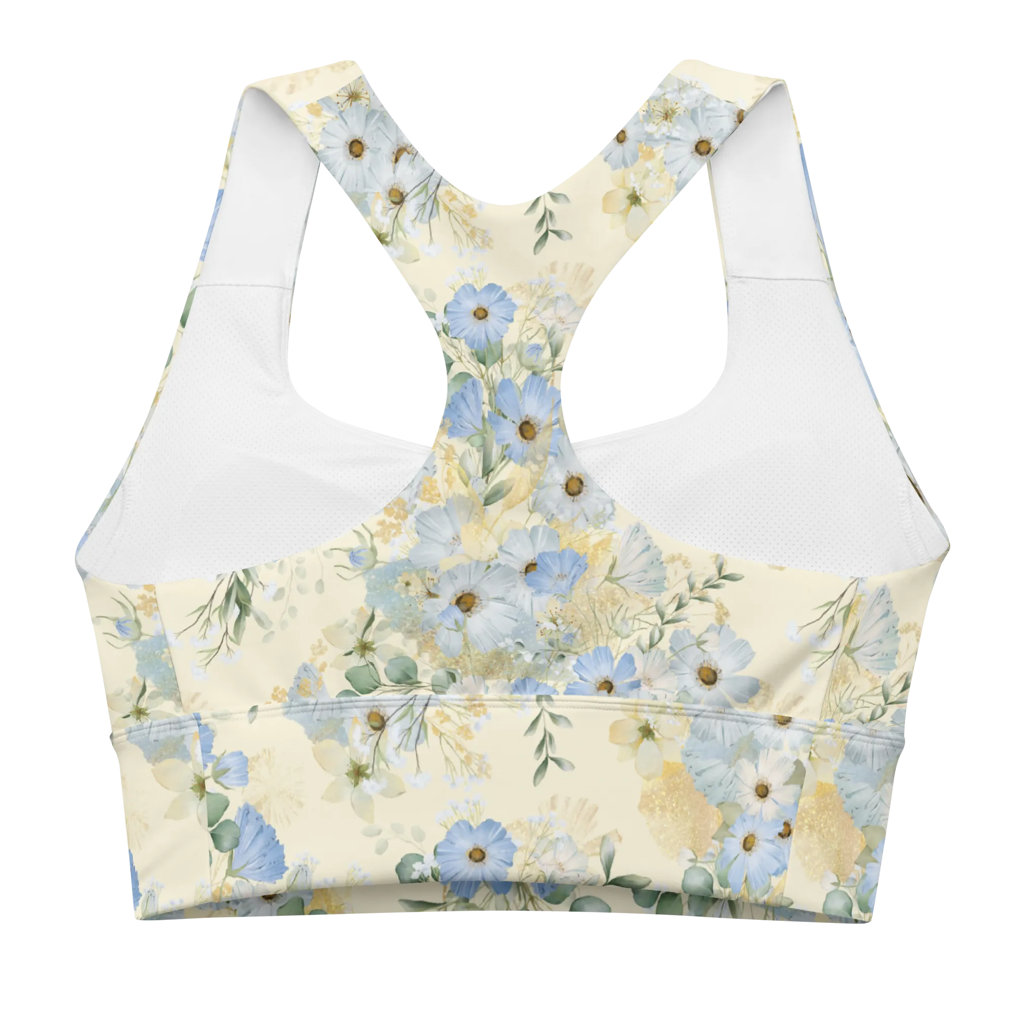 Morning Dew Recycled Longline Sports Bra - Small Print - Apricot White
