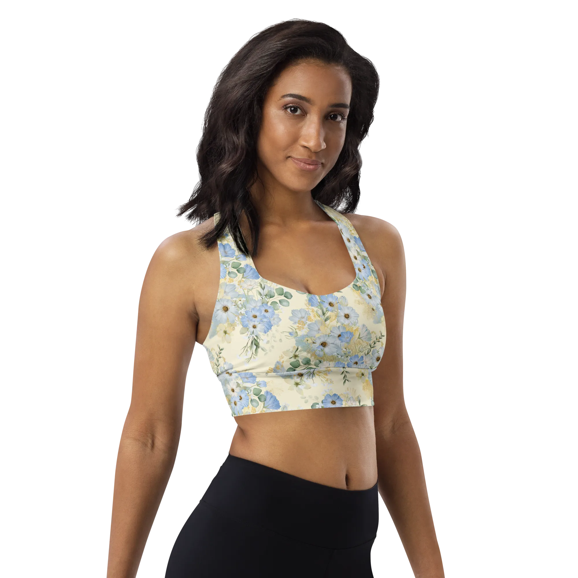 Morning Dew Recycled Longline Sports Bra - Small Print - Apricot White