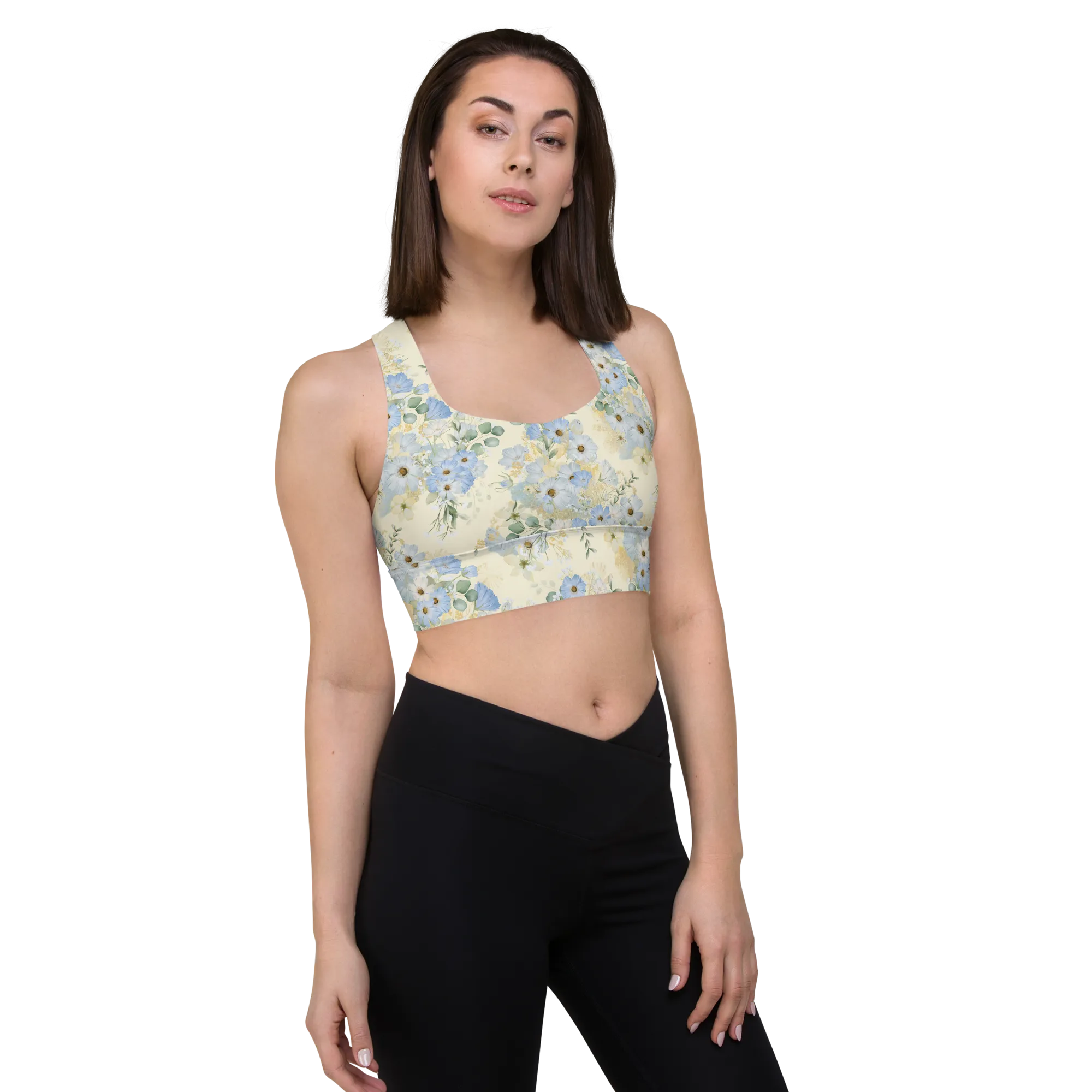 Morning Dew Recycled Longline Sports Bra - Small Print - Apricot White