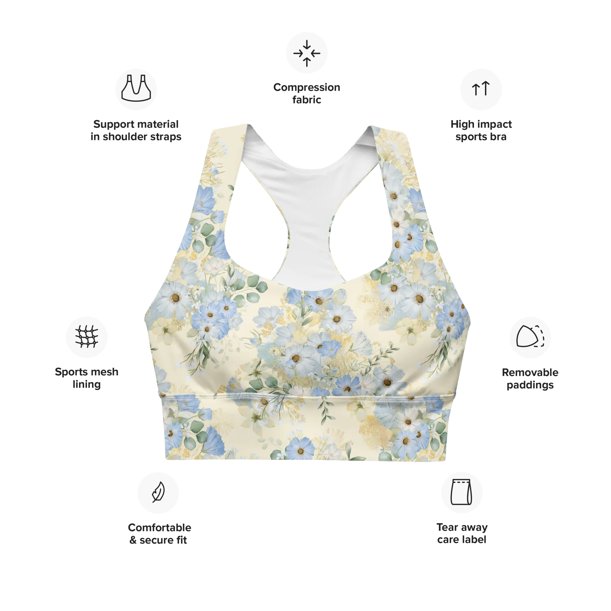 Morning Dew Recycled Longline Sports Bra - Small Print - Apricot White