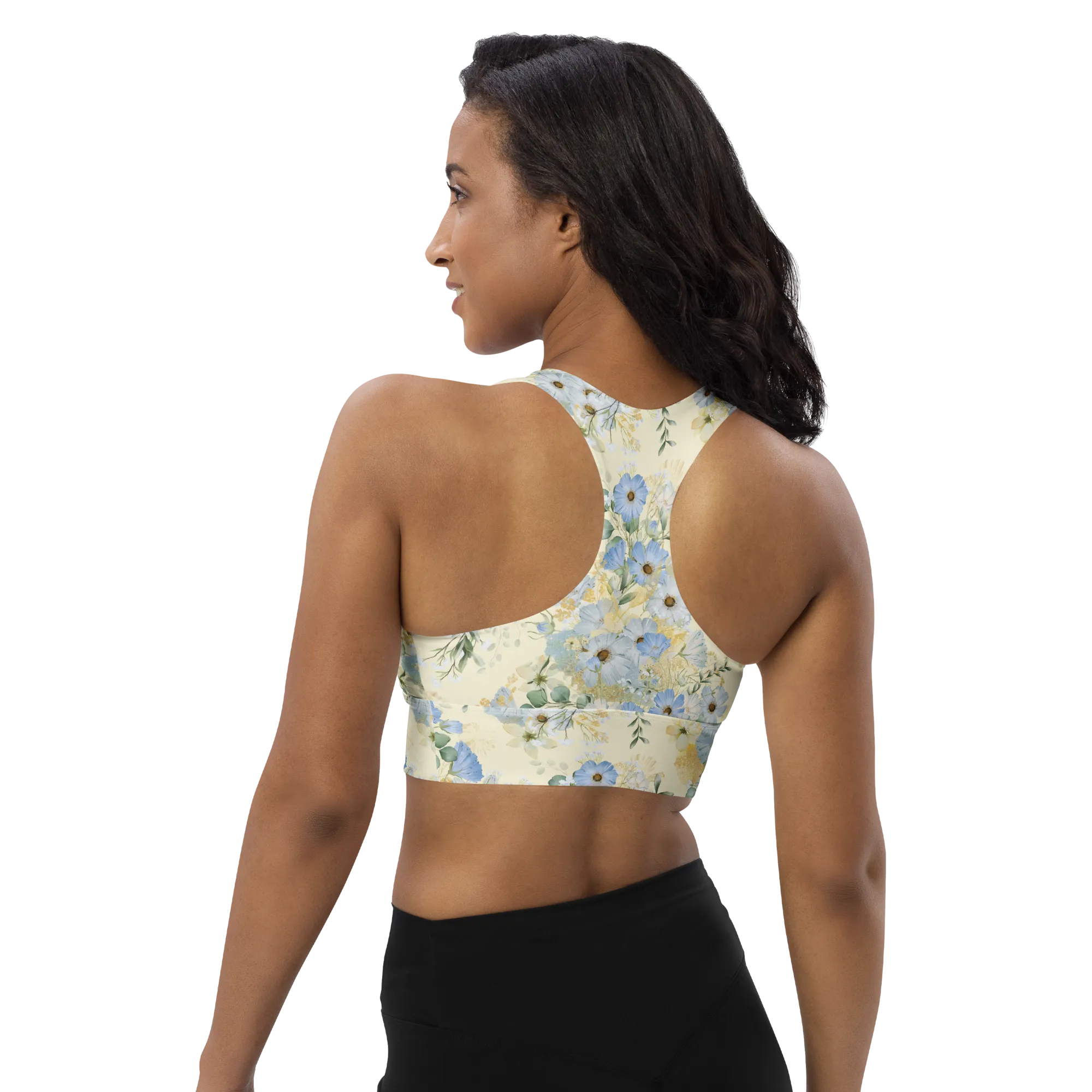 Morning Dew Recycled Longline Sports Bra - Small Print - Apricot White