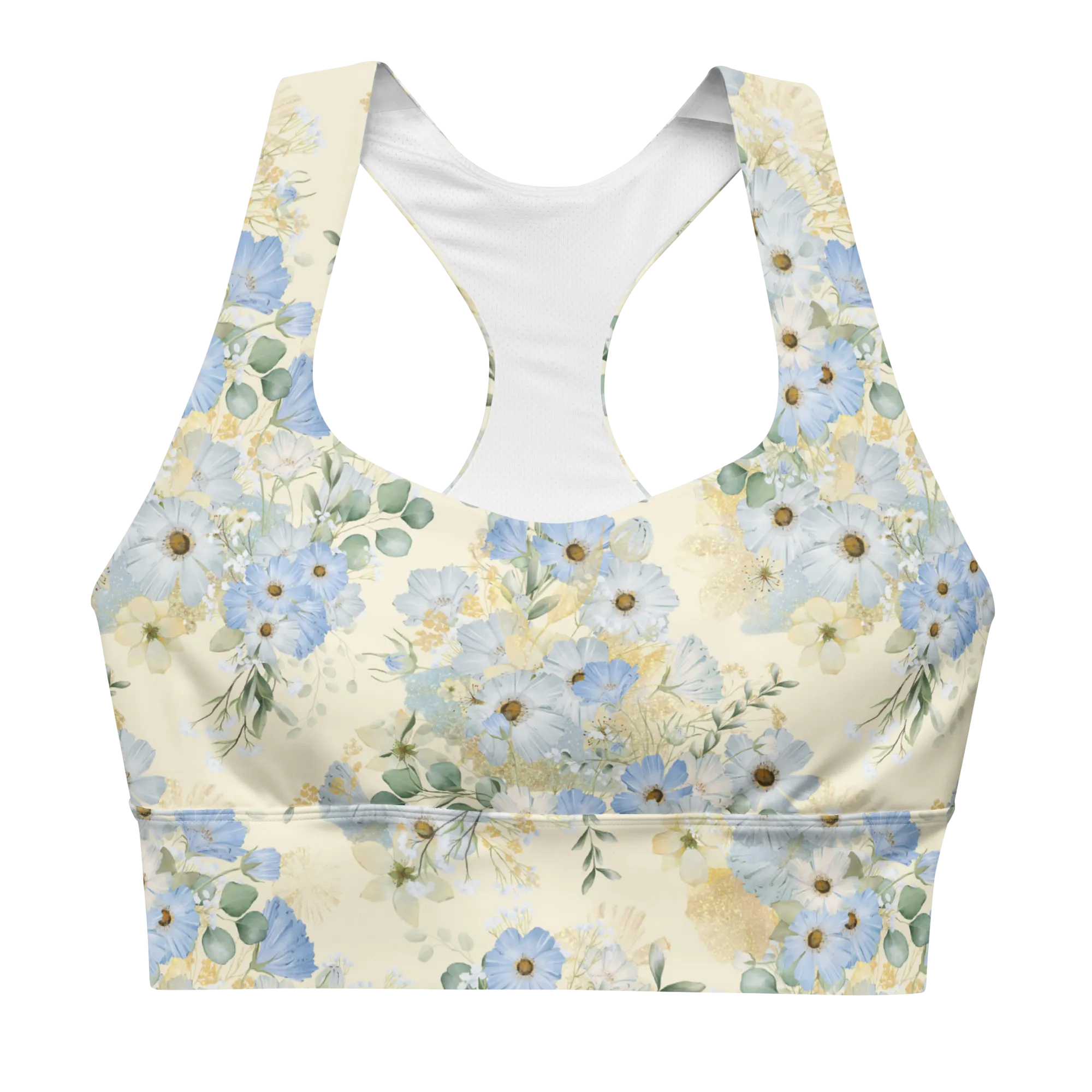 Morning Dew Recycled Longline Sports Bra - Small Print - Apricot White