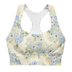 Morning Dew Recycled Longline Sports Bra - Small Print - Apricot White