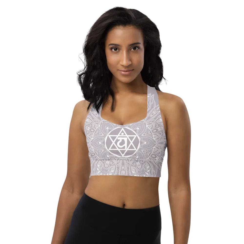 Mystic "77" Heart Chakra Mandala Longline Sports Bra Top by Goddess Swag