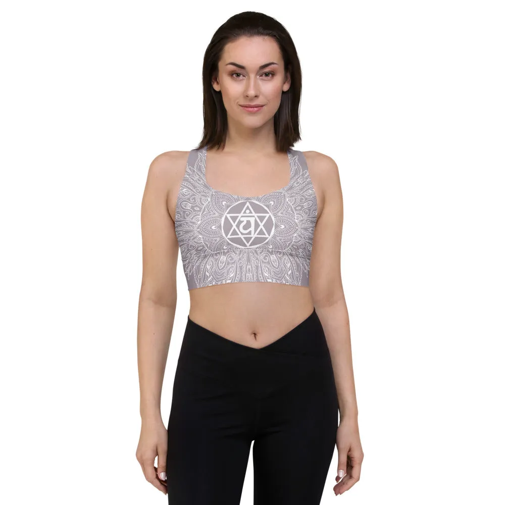 Mystic "77" Heart Chakra Mandala Longline Sports Bra Top by Goddess Swag