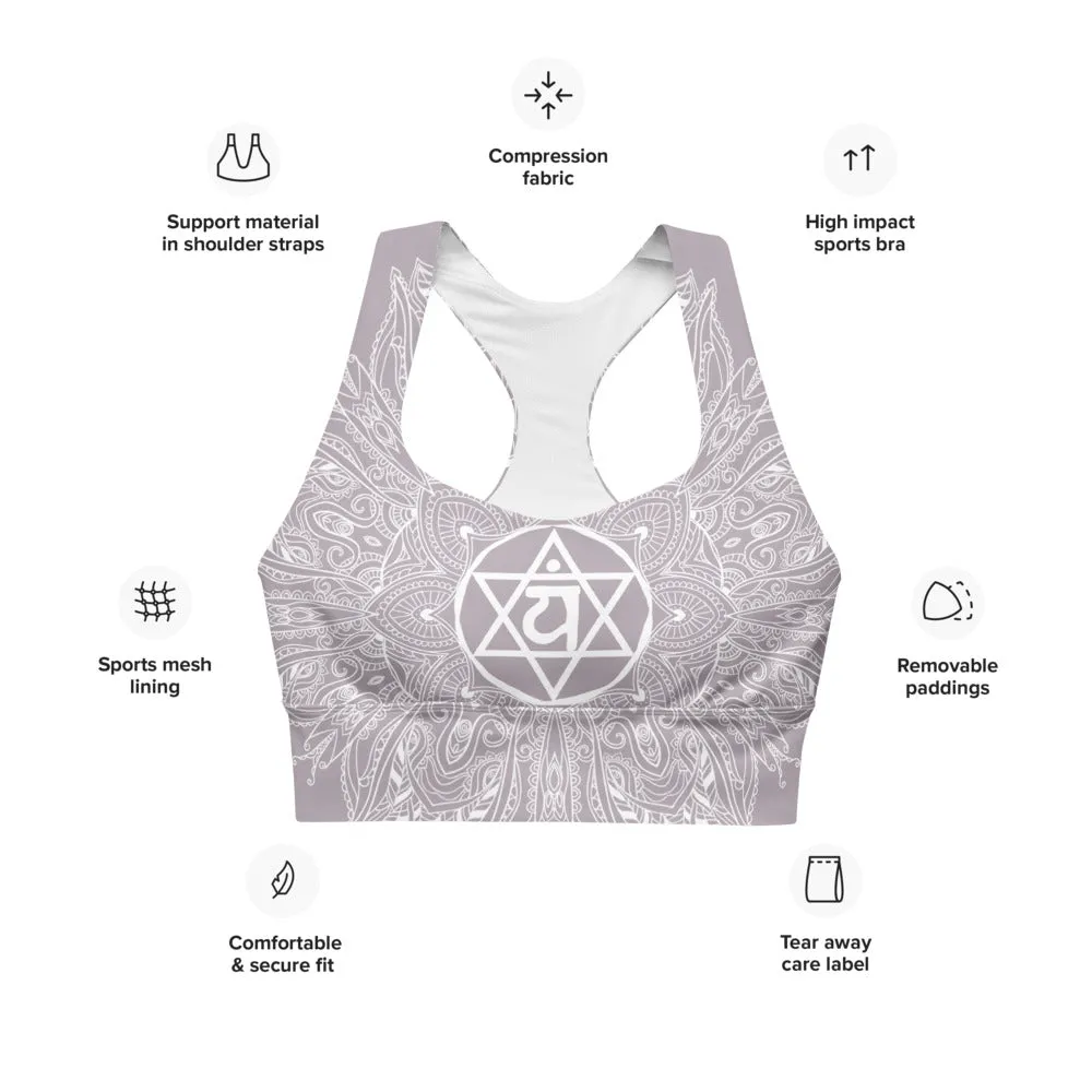 Mystic "77" Heart Chakra Mandala Longline Sports Bra Top by Goddess Swag