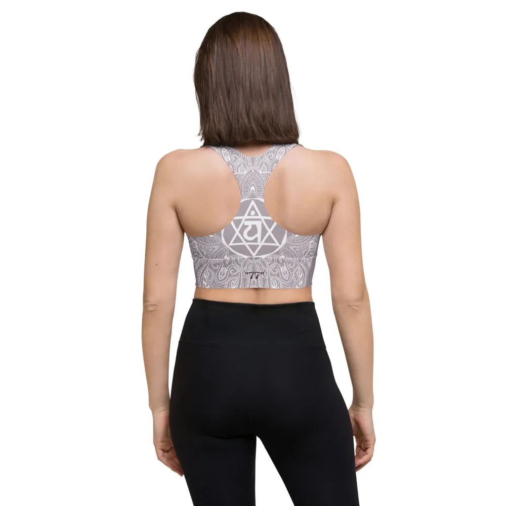 Mystic "77" Heart Chakra Mandala Longline Sports Bra Top by Goddess Swag