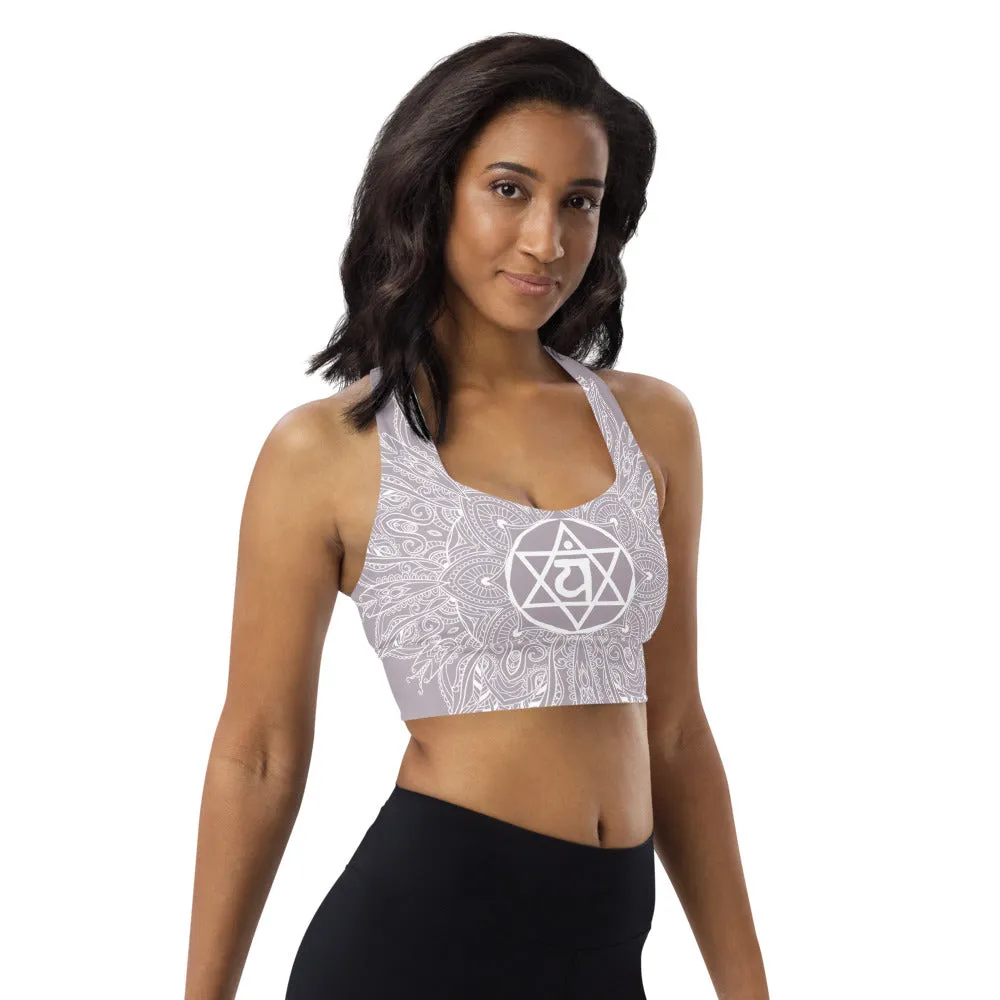 Mystic "77" Heart Chakra Mandala Longline Sports Bra Top by Goddess Swag