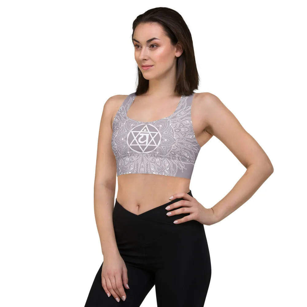 Mystic "77" Heart Chakra Mandala Longline Sports Bra Top by Goddess Swag