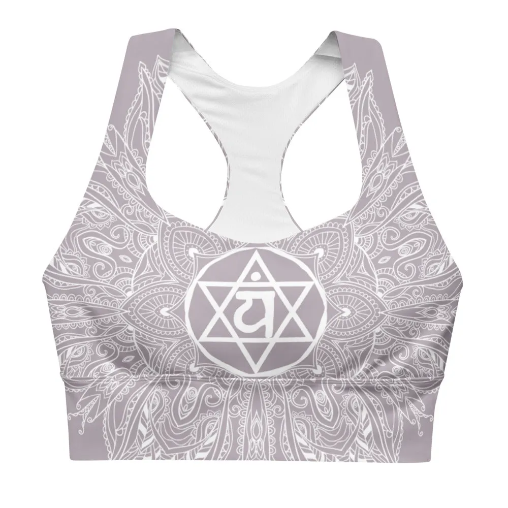 Mystic "77" Heart Chakra Mandala Longline Sports Bra Top by Goddess Swag
