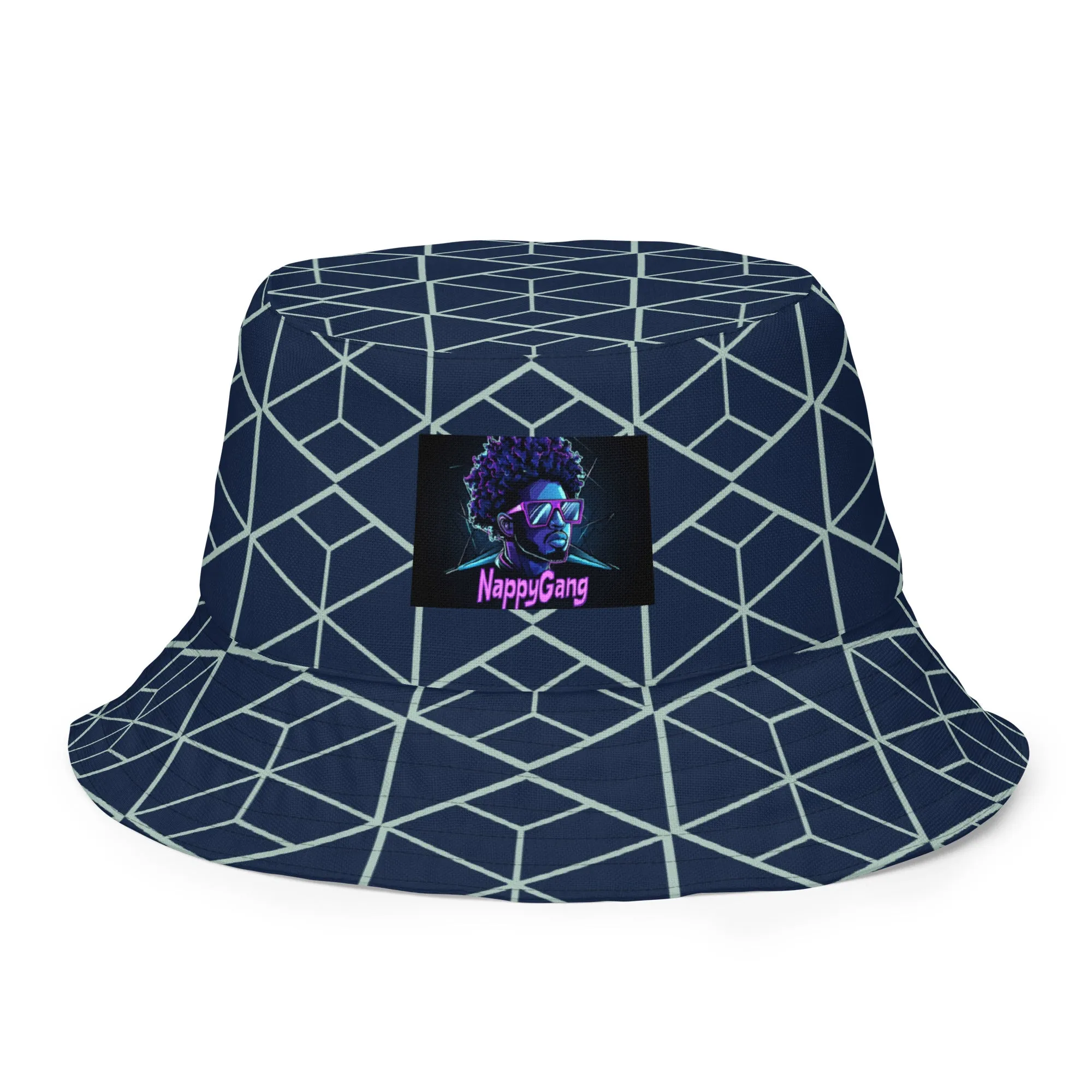 Nappy Gang Blue Geometric Reversible bucket hat