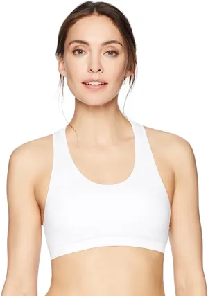 New Amazon Essentials Women's Seamless Racerback Sports Bra with removable cups, White, Sz L