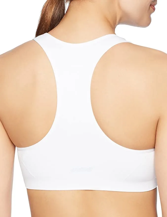 New Amazon Essentials Women's Seamless Racerback Sports Bra with removable cups, White, Sz L