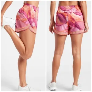 NEW Athleta Womens Shorts 2x Pink Printed Mesh Racer Run Mid Rise 4&quot;