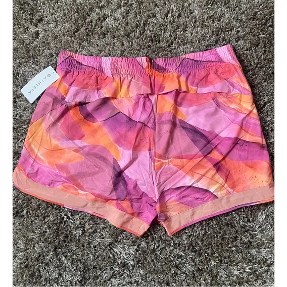 NEW Athleta Womens Shorts 2x Pink Printed Mesh Racer Run Mid Rise 4&quot;