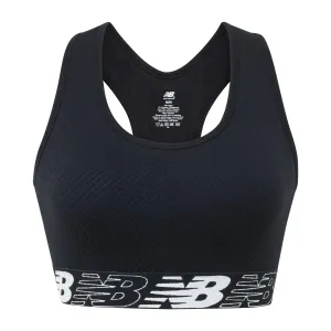 New Balance Womens Seamless Wirefree, Racerback Sports Bra with Removable Pads, Bottom Band with Logo, Black