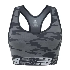 New Balance Womens Seamless Wirefree, Racerback Sports Bra with Removable Pads, Bottom Band with Logo, Camo Magnet