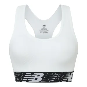 New Balance Womens Seamless Wirefree, Racerback Sports Bra with Removable Pads, Bottom Band with Logo, Munsell White