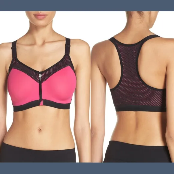 NEW Wacaol Zip Front Underwire Sports Bra‎ 30D Pink