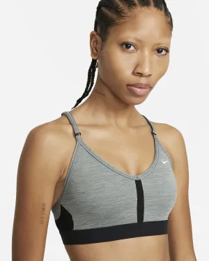 New with tags! Highly Rated NIKE Dri-FIT Indy Women's Light-Support Padded V-Neck Sports Bra in smoke grey, Sz M, Retails $49 