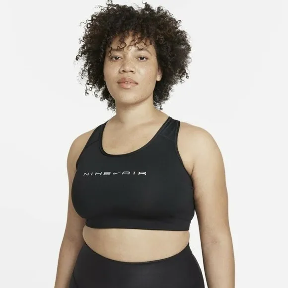 Nike Air Womens Swoosh Sports Bra Black Dri Fit Stretch Racerback Plus 1X New