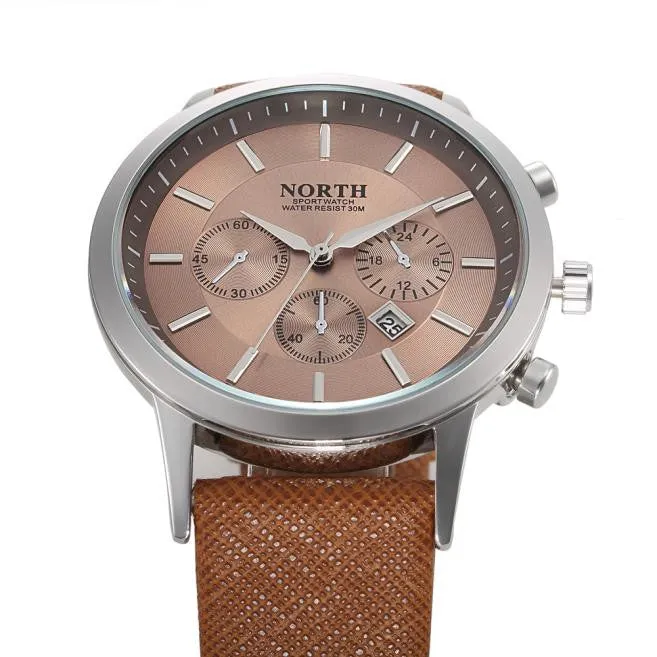 NORTH Luxury Mens Genuine Leather Band Analog Quartz Watch