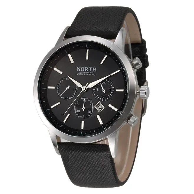 NORTH Luxury Mens Genuine Leather Band Analog Quartz Watch