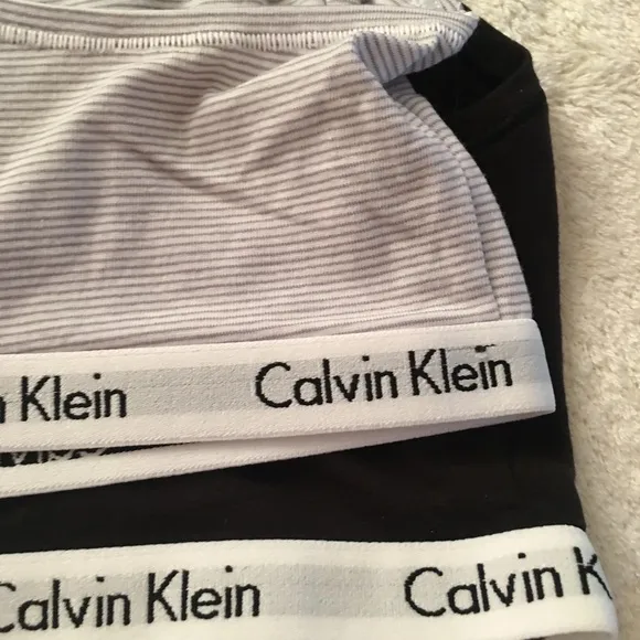 NWT Calvin Klein 2pk Bralette Blk,Gry/WhT stripe,S